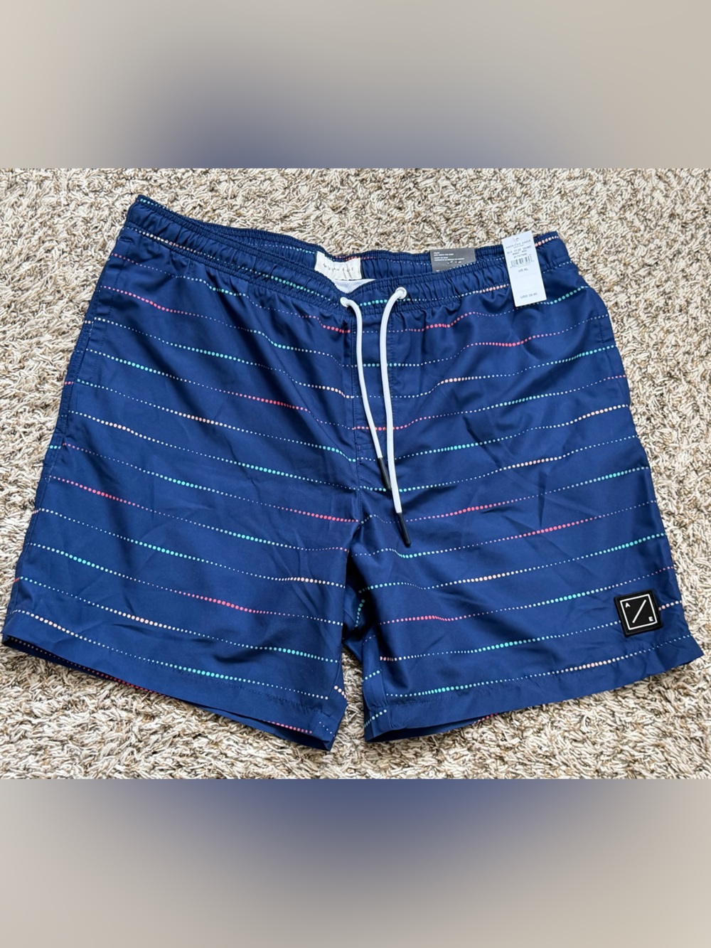 American Eagle Outfitters Navy Swim Shorts with Multicolor Dots